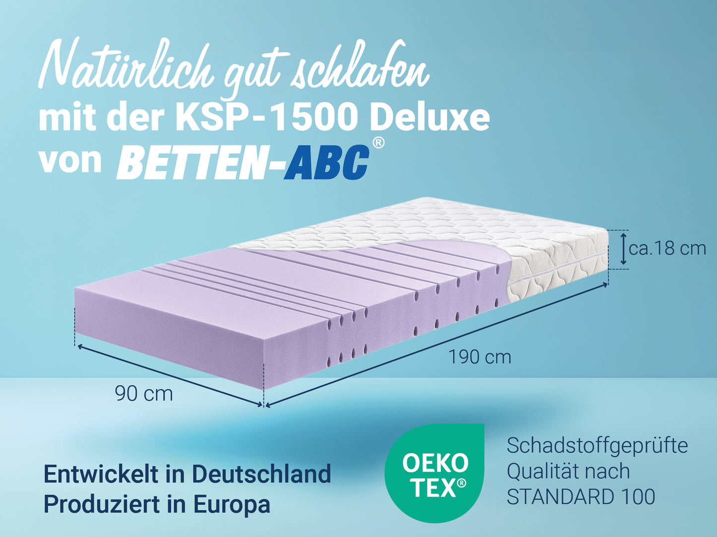 Betten-ABC KSP-1500 Deluxe -Kaltschaummatratze mit komfortablen 7 Zonen und Klimafaserbezug