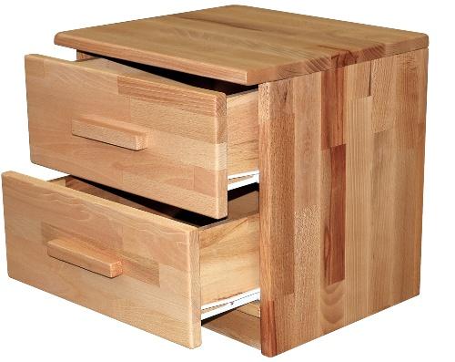 Bubema Nachttisch, Kernbuche massiv Natur geölt, mit zwei Schubladen - Holznachttische
