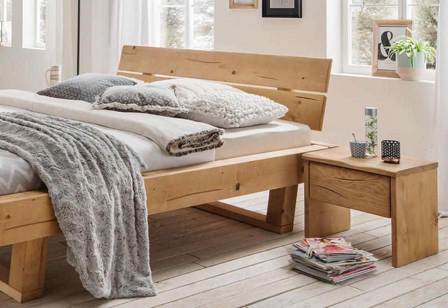 Bubema Massivholzbett Mondera, Balken-Bett mit Kopfteil, Holzfüße in Kufenform - Metallfreies Bett