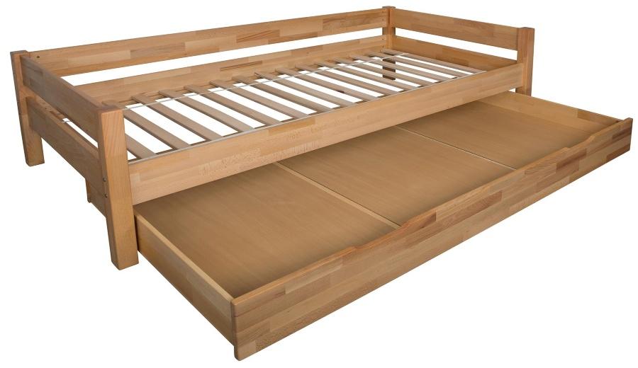 Bubema Duo Bett mit Bettkasten 90x200cm Buche massiv, Farbe natur geölt, inkl. Rollrost - Bett mit Bettschublade