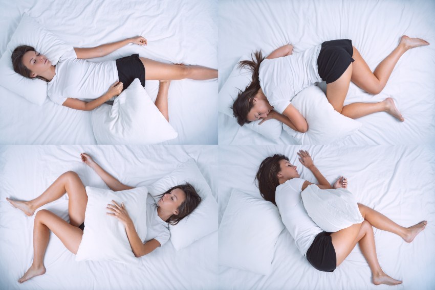 Junge Frau in verschiedenen Schlafpositionen