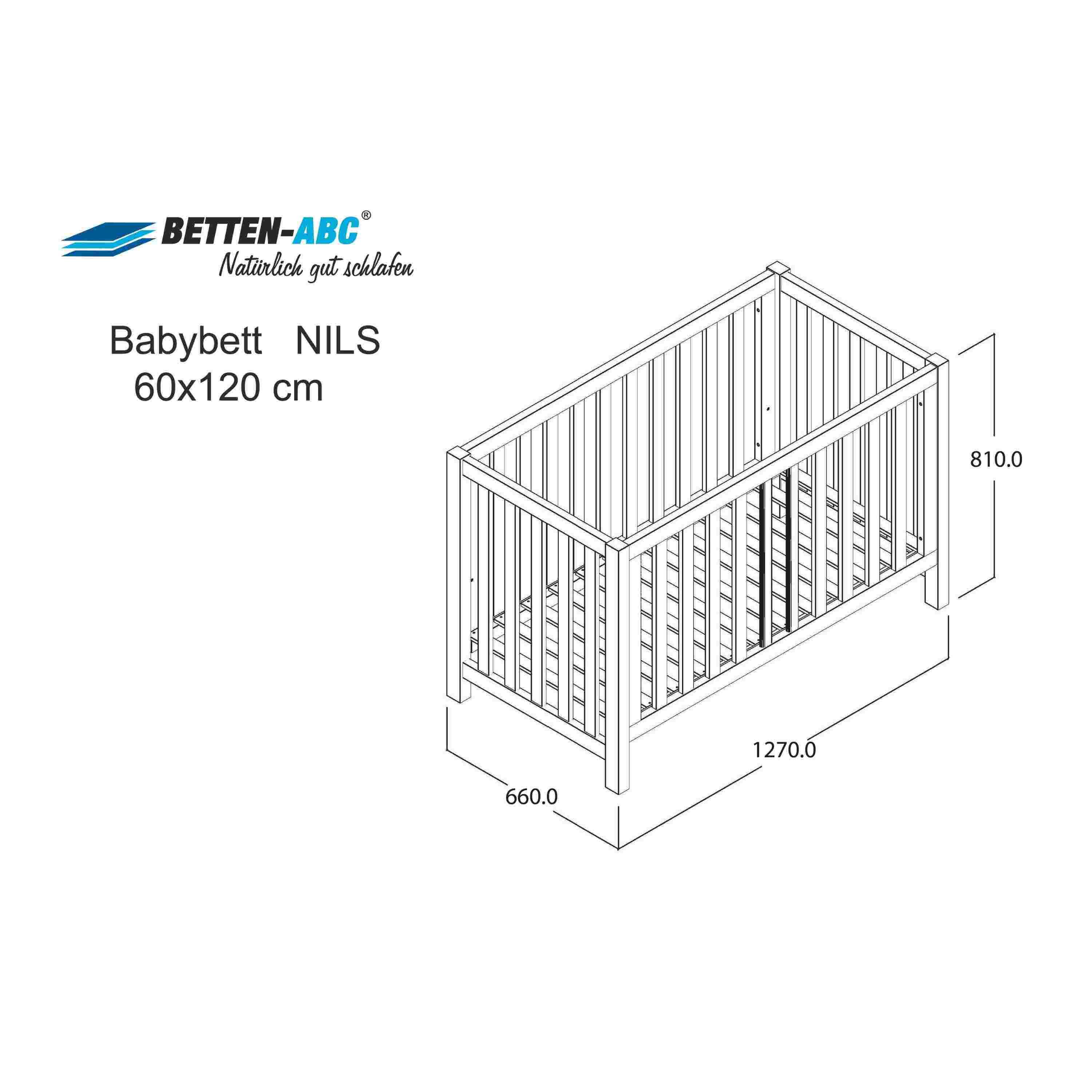 Komplettset Nils classic – Babybett mit Matratze, Decke und Kissen, weiß, 60x120 cm