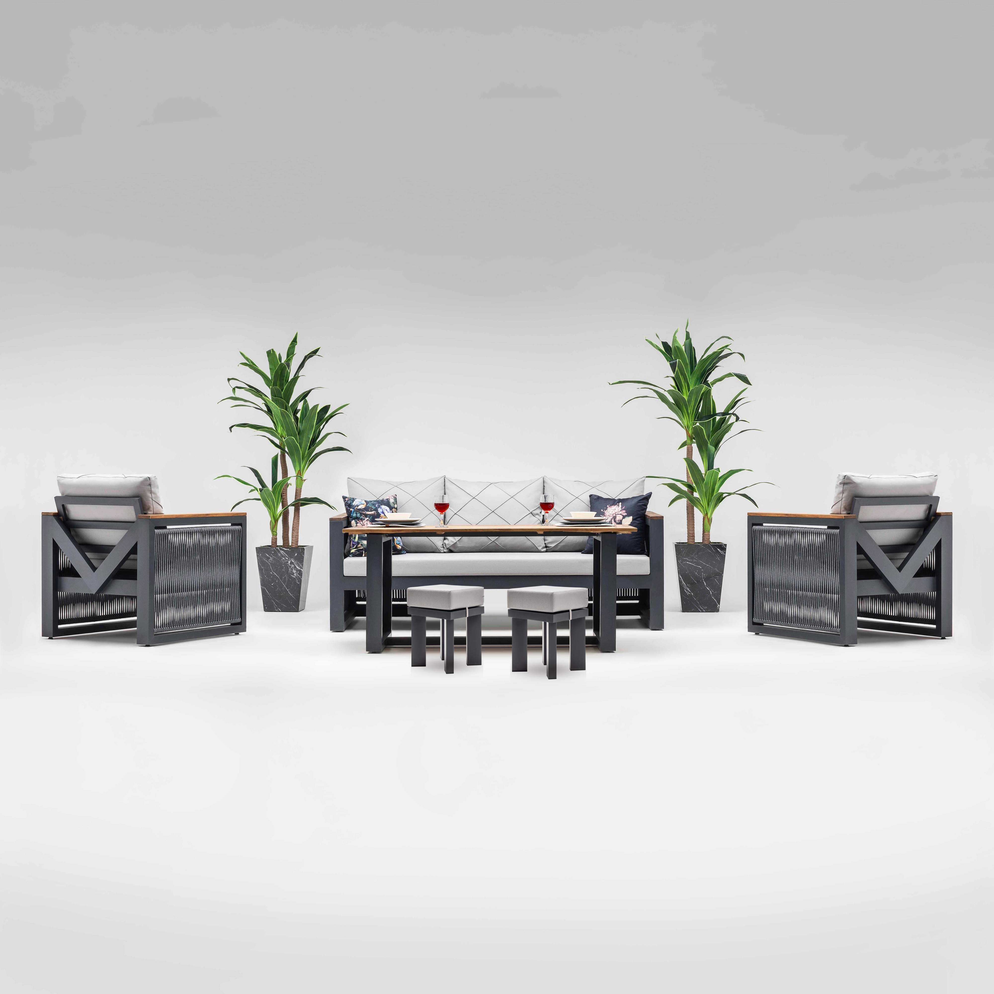 Stilona Imperial - Exklusives Garten Loungemöbel Set mit Seil-Optik und afrikanischem Iroko-Holz