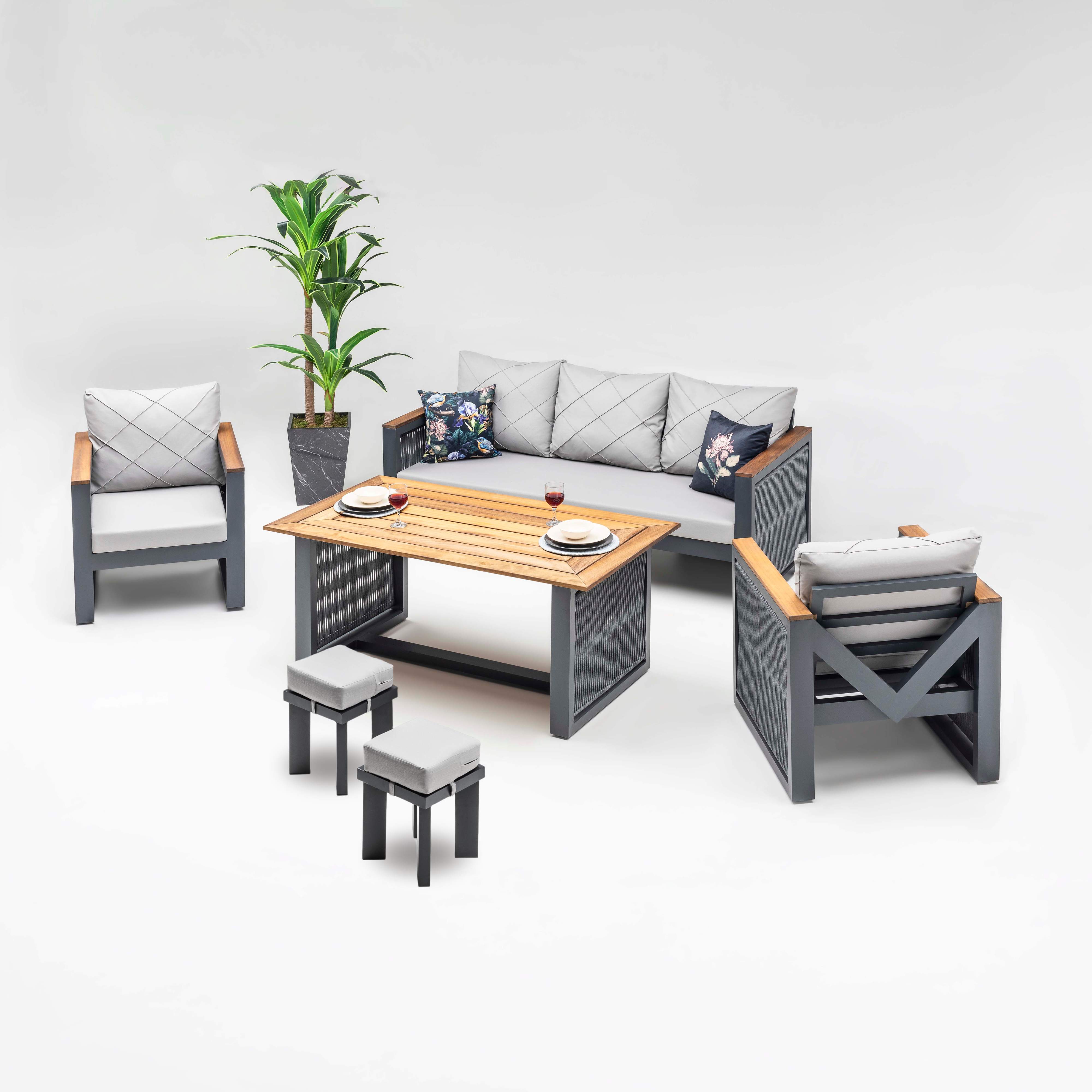 Stilona Imperial - Exklusives Garten Loungemöbel Set mit Seil-Optik und afrikanischem Iroko-Holz