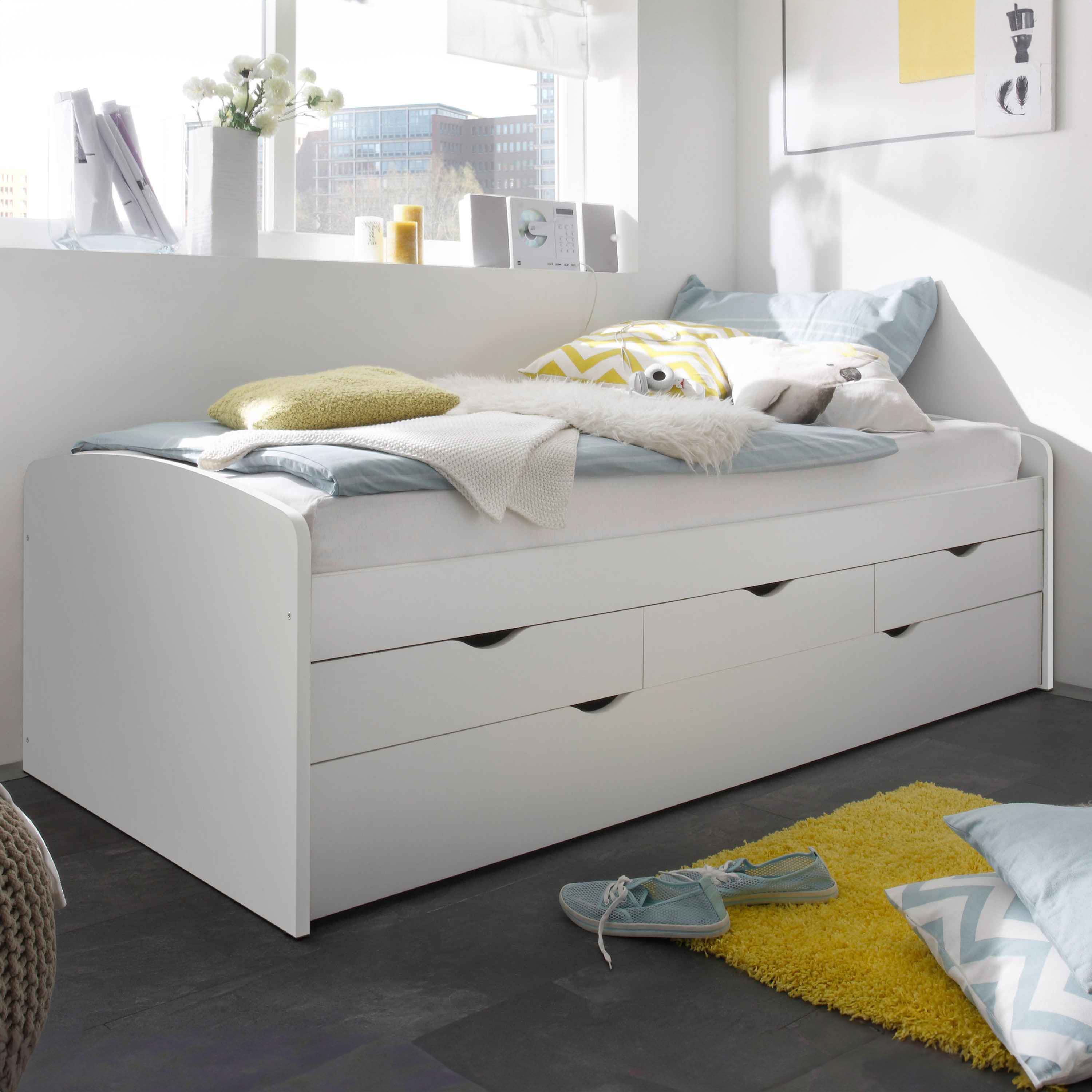 Komplettset Leno – Funktionsbett mit Schubladen und Bettkasten, inklusive Rollrost und Matratzen