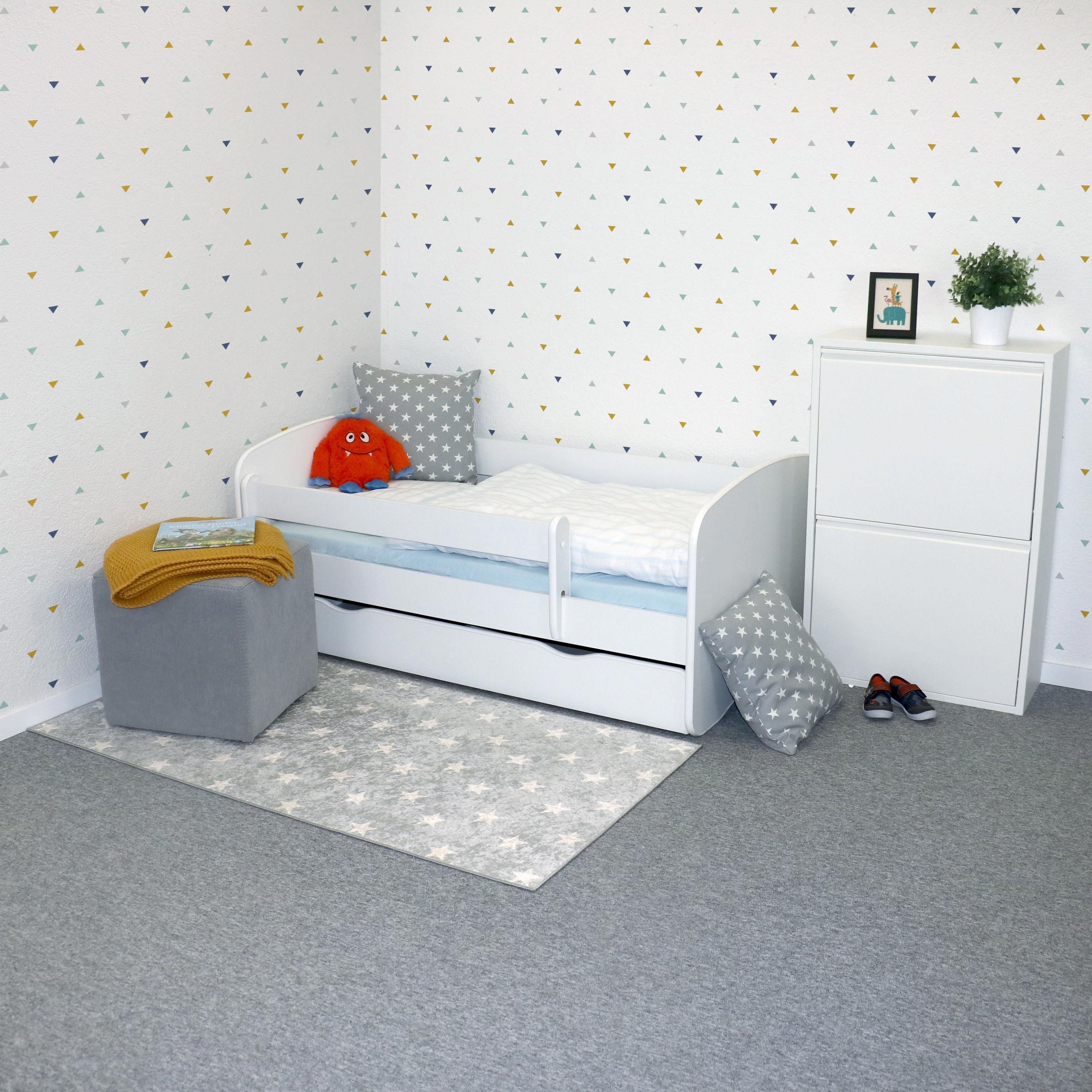 Bubema Belfino – Kinderbett mit Rausfallschutz und Schubkasten, inkl. Lattenrost, verschiedene Größen