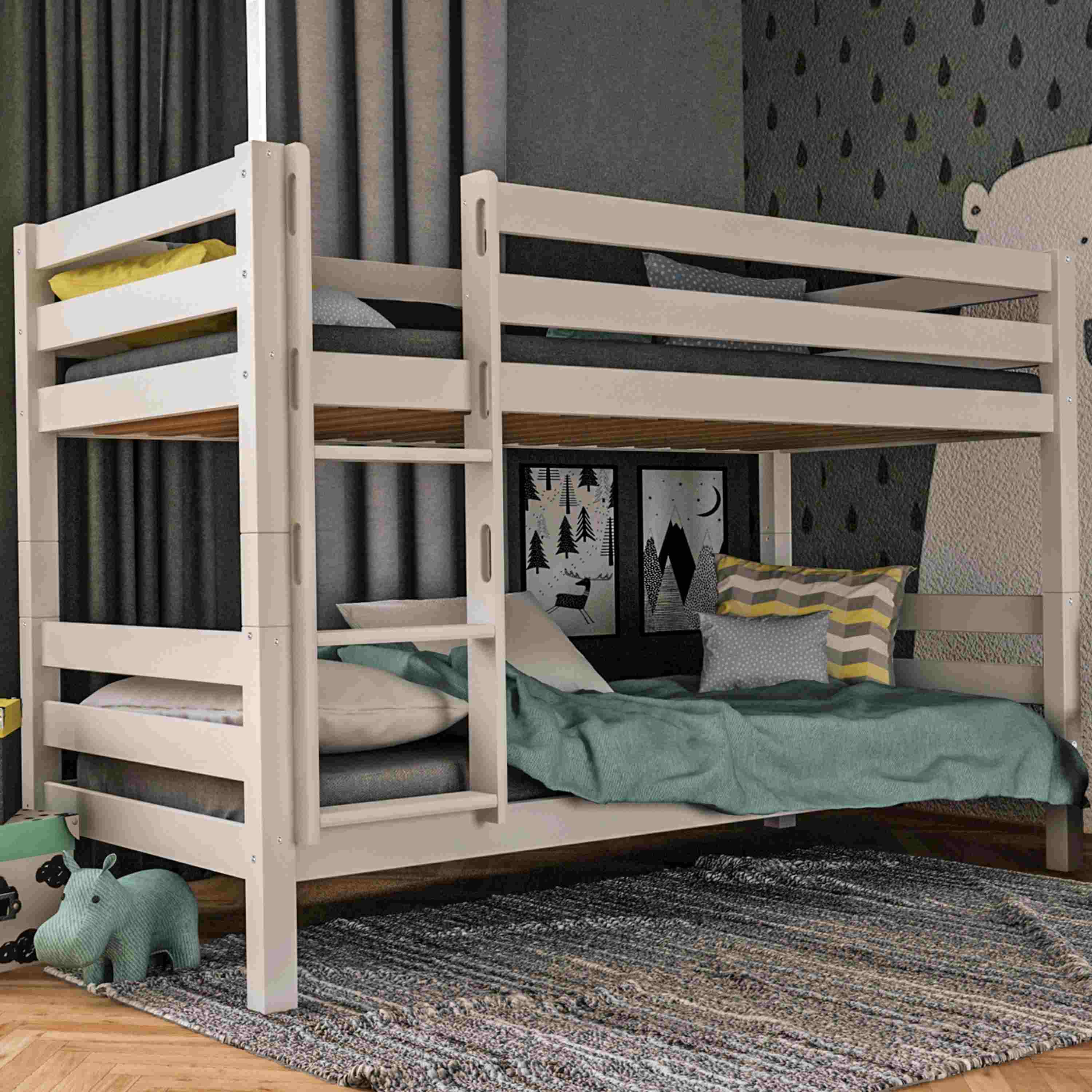 Komplettset Malu – Etagenbett mit Matratzen, Decken und Kissen, ohne Rutsche, weiß
